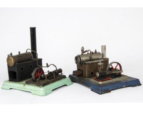 Two Live Steam Horizontal Engines by Wilesco and Another, the Wilesco engine with double-acting cylinder, whistle, water gaug