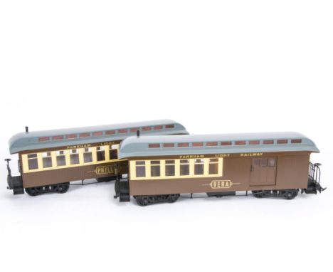 Four Repainted Bachmann G Scale American-Style Clerestorey Coaches, all neatly refinished in 'Fareham Light Railway' brown/cr