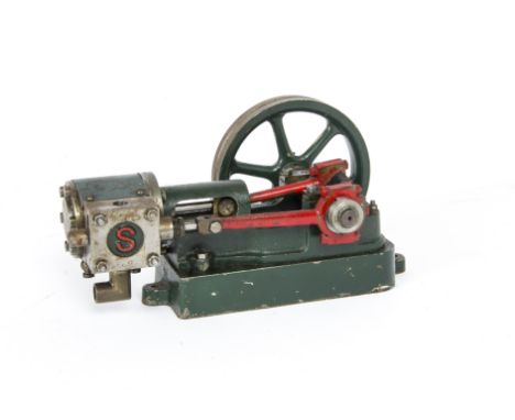 A Stuart Turner 10H Horizontal Steam Engine, well-made and painted in green with red connecting and valve rods, with 3" flywh