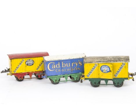 Unboxed Hornby O Gauge Private Owner No 1 Vans, comprising Cadbury's Chocolates with green base, F-G, some small areas of cor