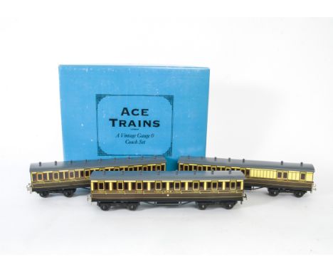 An ACE Trains O Gauge C/1 GWR Coach Set, comprising 1st Class, 3rd Class and Brake/3rd coaches, all in GWR brown/cream livery