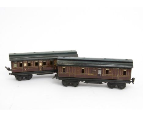 Märklin Gauge 1 Midland Railway/LMS Bogie Coaching Stock, both with clerestorey roofs, comprising 1st/3rd composite no 2873 i