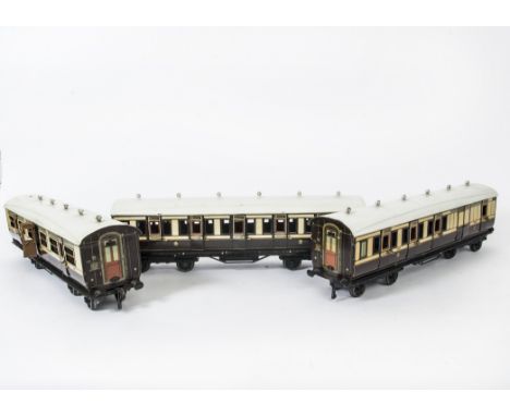 A Rake of Three Bing for Bassett-Lowke Gauge 1 LNWR '1921-series' Coaching Stock, comprising a boxed 1st-class coach, G-VG, o