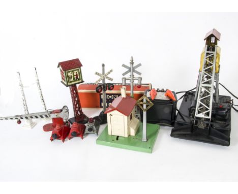 Vintage Lionel O Gauge Trackside Accessories and Equipment,  including operating no 97 Coal Elevator, Automatic watchman and 