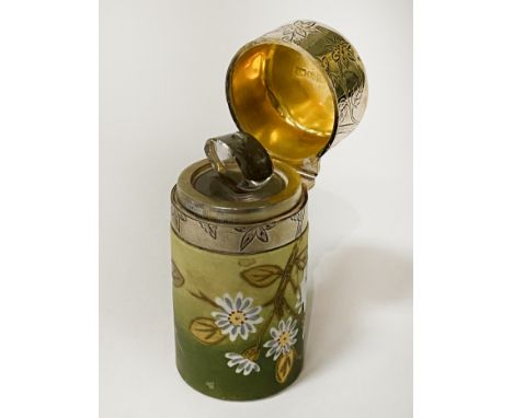 EARLY BURSLEM CERAMIC &amp; SILVER SCENT BOTTLE