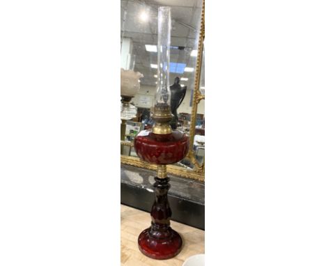 VICTORIAN RUBY GLASS OIL LAMP 75CMS (H)