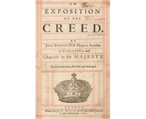 Pearson (John). An Exposition of the Creed, 2nd edition, revised &amp; enlarged, London: John Williams, 1662, title ruled in 