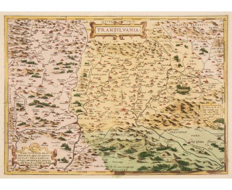 Hungary &amp; Transylvania. Ortelius (Abraham), Transilvania [1573], hand-coloured engraved map, library blind stamp to lower