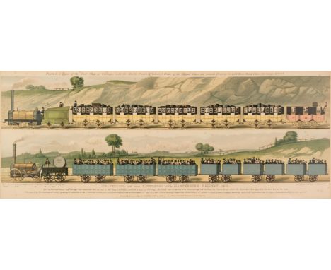 Tuck (Raphael &amp; Sons, publishers). Travelling on the Liverpool and Manchester Railway, 1831, Plate I. A Train of the Firs