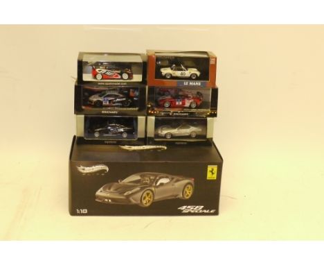 Hot Wheels Elite Minichamps Spark and Kyosho, all boxed competition and sports cars comprising, Hot Wheels 1:18, 458 Ferrari 