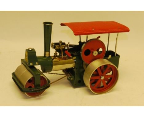 A Wilesco Live Steam Steamroller (Dampfwalze), in green/red livery, engine lightly used, still with water in boiler, in origi