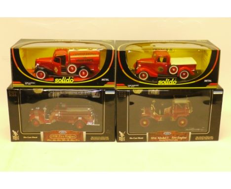 Signature Series and Solido, all boxed International fire service including Signature series 1:18,1914 Model T fire engine, (