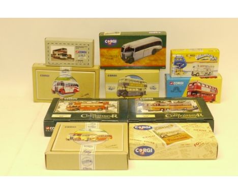 Corgi Buses & Coaches, boxed collection of vintage and modern vehicles including Connoisseur Collection Yelloways Bedford val