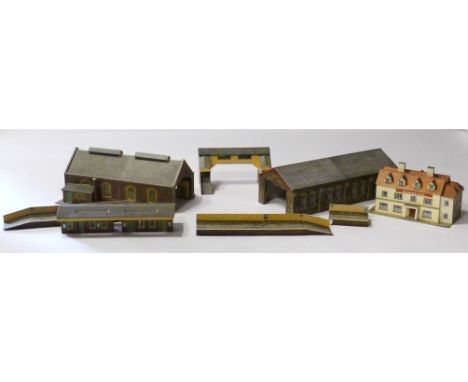 00 Gauge UK Outline card buildings by Superquick and other makers, including two road Engine Sheds (2), four road Engine Shed