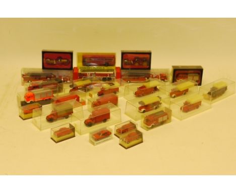 Wiking and others plastic Scale Model Vehicles, boxed collection of commercial and emergency vehicles including many fire eng