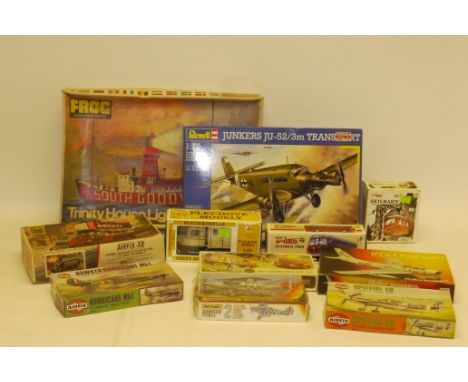 Model Kits by Revell Airfix Frog and others, Examples by Revell including a Junkers JU-52, five by Airfix including a Spitfir