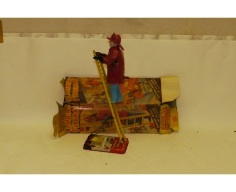  British Marx No 375 Climbing Fireman, With original box, on printed tin base and two section tin ladder, the fireman with pl