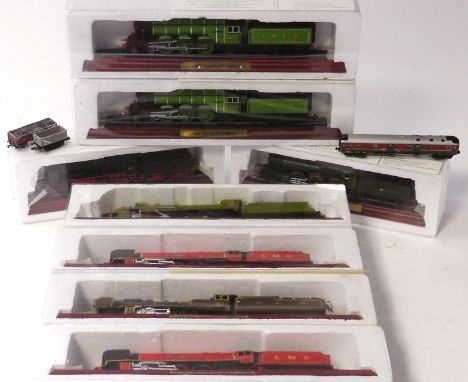 Static Model Locomotives and Plaques by Atlas Editions, seven model locomotives in approx TT scale (two duplicates), together