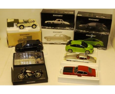 Minichamps, 1:18 Scale all boxed including Ford Capri I RS 2600- 1970, Ford Focus RS-2010, Mercedes-Benz 300SL-1954, Ford Foc