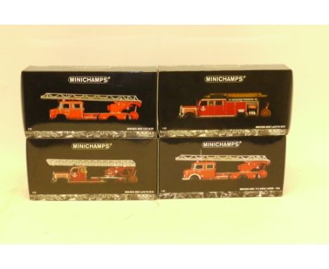 Minichamps,  all boxed 1:43 scale Mercedes Benz German fire engines including, L322 DL30, LoD3750 KS25, 1113 Aerial Ladder.19