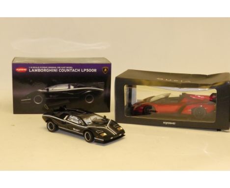 Kyosho,  1:18 scale boxed Lamborghini Veneno Roadster, together with boxed 1:18 scale Black Lamborghini Countach LP500R, E, b