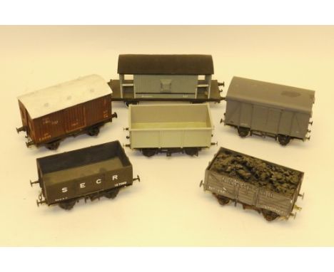 Finescale O Gauge Kit/Scratch-built Wagons, comprising three open wagons in SECR black, 'Norchard' grey, and mineral wagon li