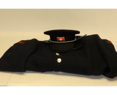 A Blue Wool-mix BR 'Double-Arrow' Era Winter Coat and Matching Hat, The coat of medium jacket length with blue collar surroun