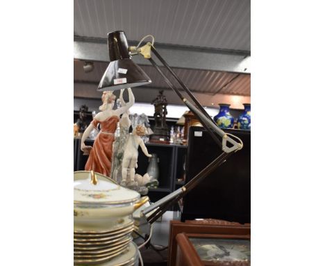A brown vintage anglepoise table lamp on circular base, h70cm