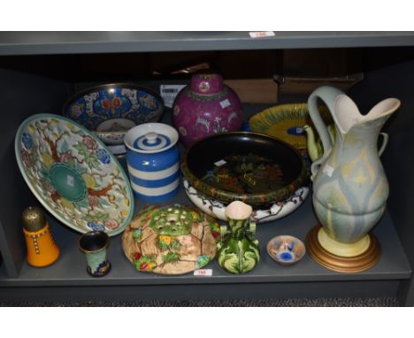 A large group of vintage ceramic ware, to include a H.J.Wood, Burslem plate, a Majolica style bread plate, a small Shelley bo