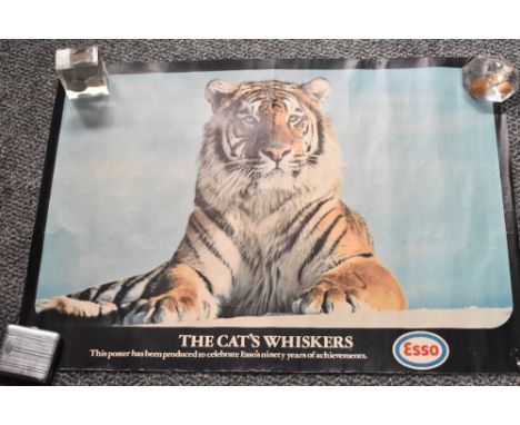 A vintage Esso advertising poster depicting tiger and reading 'The Cat's Whiskers', L68cm