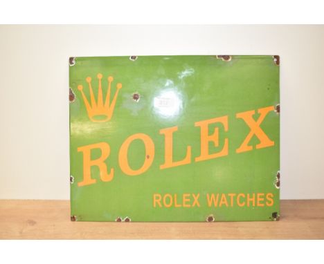 A Vintage enamelled metal Rolex watches advertising sign, with some small areas of losses and oxidation 29cm x 37cm
