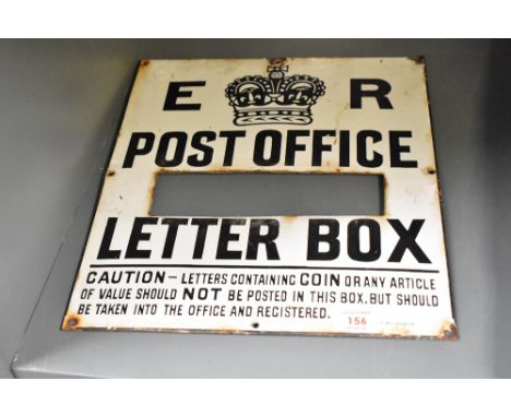 A vintage enamelled metal G R Post letterbox enamel sign, w30
