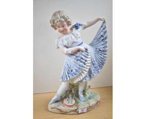 A 19th century German Bisque porcelain figure of a young girl dancing with tambourine, h40cm