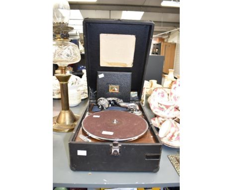 A His Master's Voice gramophone complete with songster needles, w28.5cm, A/F.