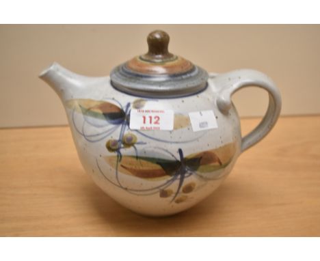 An Andrew Hague Askrigg studio pottery teapot, with spotted glaze and abstract decoration