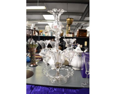 A Victorian glass 4 branch epergne, h49