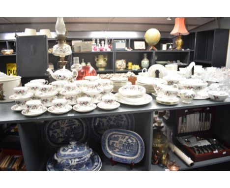 A large Wedgwood Bone China Hathaway Rose pattern tea service decorated with floral patterns on a white ground, to include cu