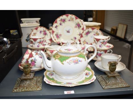 A Aynsley fine bone china part tea service, decorated with floral patterns on an ice white ground, (23), sold together with a