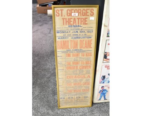 An early 20th century St.Georges Theatre of Kendal advertising poster, mounted in a gold colour frame, h78.5cm