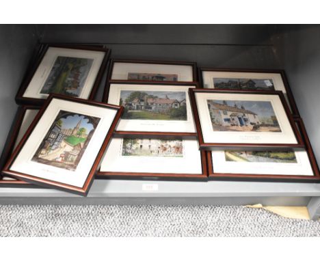 A group of 10 machine woven silk pictures, to include The Hanging Gate, Little Moreton Hall, Sailing of the Mayflower, w26cm