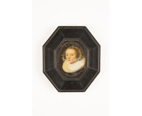 DUTCH SCHOOL, 16th/17th century A painted portrait miniature of a lady, bust-length, wearing a wide ruff and a black dress, o