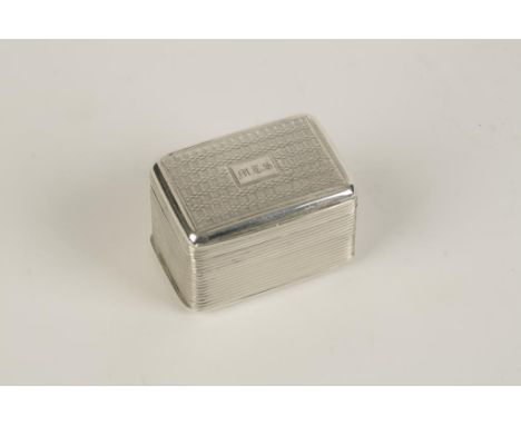 A WILLIAM IV NUTMEG GRATER of rectangular form with engine-turned decoration and reeded borders, with steel grater, initialle