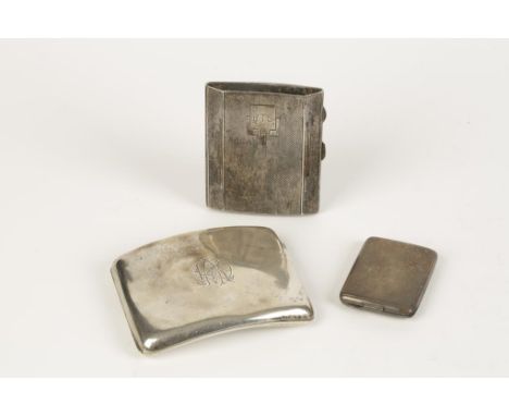 AN ART DECO CIGARETTE CASE with engine-turned decoration, Birmingham 1934, a cigarette case and a match case, (c.1.9oz weigha