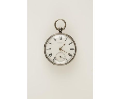 A GENTLEMANS SILVER OPEN FACED POCKET WATCH, the white enamel dial with Roman numerals and subsidiary seconds dial, inscribed