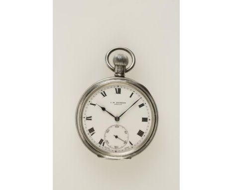 A GENTLEMANS SILVER OPEN FACED POCKET WATCH, the white enamel dial with Roman numerals and subsidiary seconds dial, inscribed