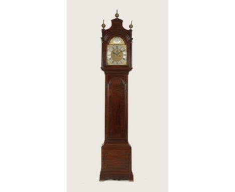 A GEORGE III MAHOGANY LONGCASE CLOCK the dial with an arch with tablet "John Smithyes, London" with silvered chapter ring and