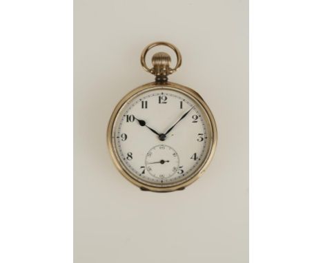A GENTLEMANS 9CT YELLOW GOLD OPEN FACED POCKET WATCH, the white enamel dial with Arabic numerals and subsidiary seconds dial,