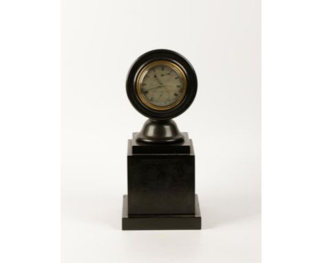 A VICTORIAN SLATE CASED MANTEL CLOCK, the silvered dial signed Arnold, London, with up/down gauge and seconds dial within a c