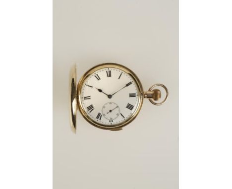 A GENTLEMANS 9CT YELLOW GOLD REPEATING POCKET WATCH, the white enamel dial with Roman numerals and subsidiary seconds dial, t