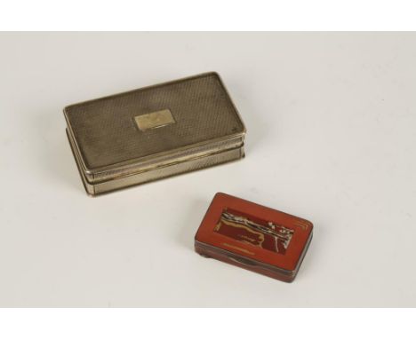 A 19TH CENTURY SNUFF BOX of rectangular form with engine-turned decoration and gilt interior, presentation inscription, by Na
